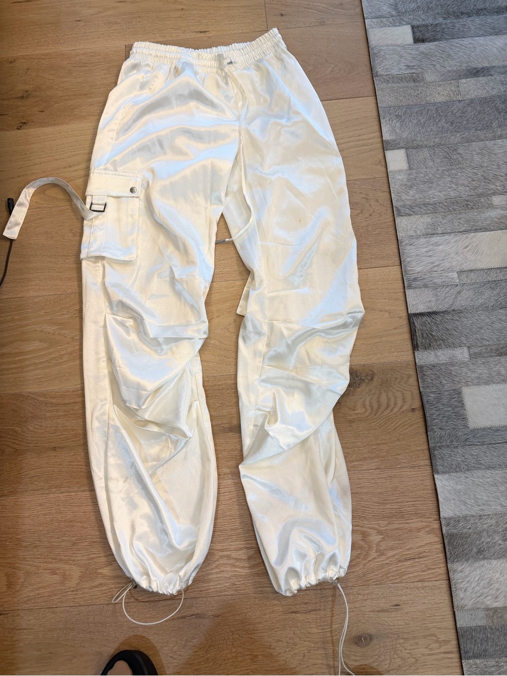 SER.O.YA White Satin Cargo Jogger Pants